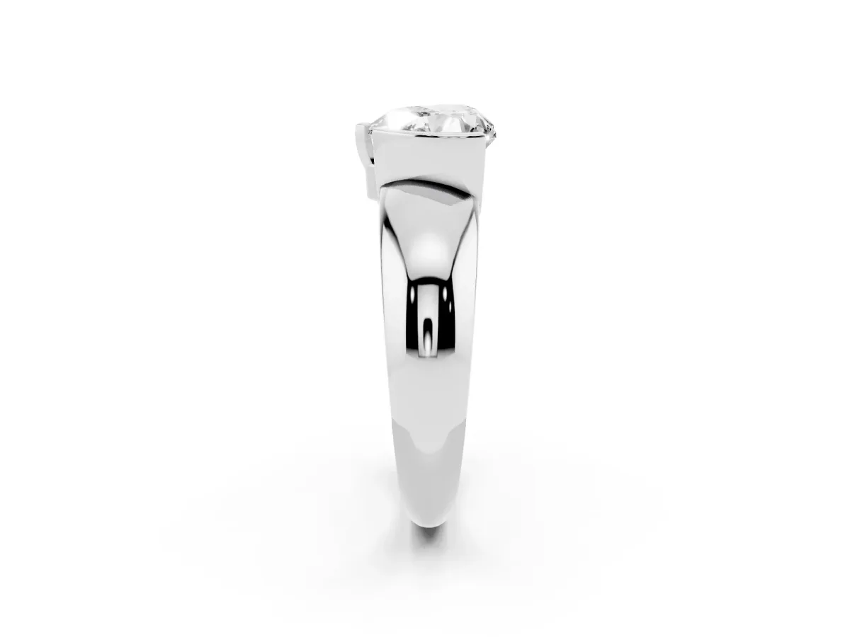 Heart Cut Solitaire Tension Set Diamond Ring with Wide Band White gold