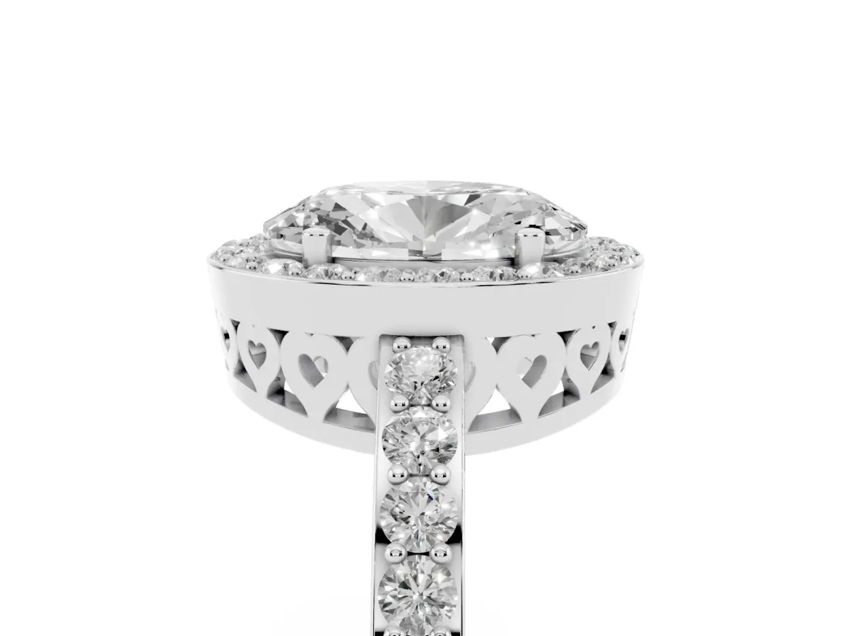 Oval Cut Halo Diamond Pavé Band Ring with Prong Setting Silver