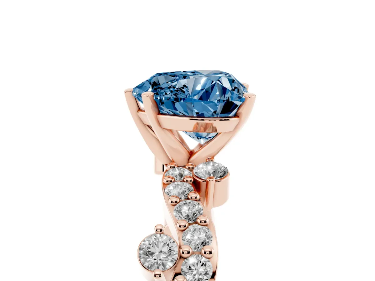 Fancy Blue Heart Cut Cut Solitaire Diamond Twisted Band with Pave Setting Rose gold