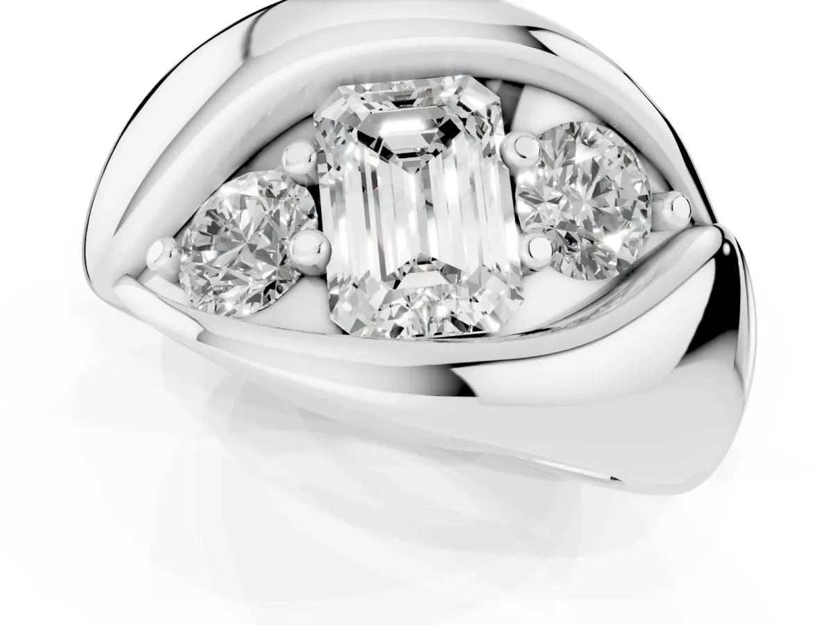 Channel Set Emerald Cut Diamond Crossover Band Silver