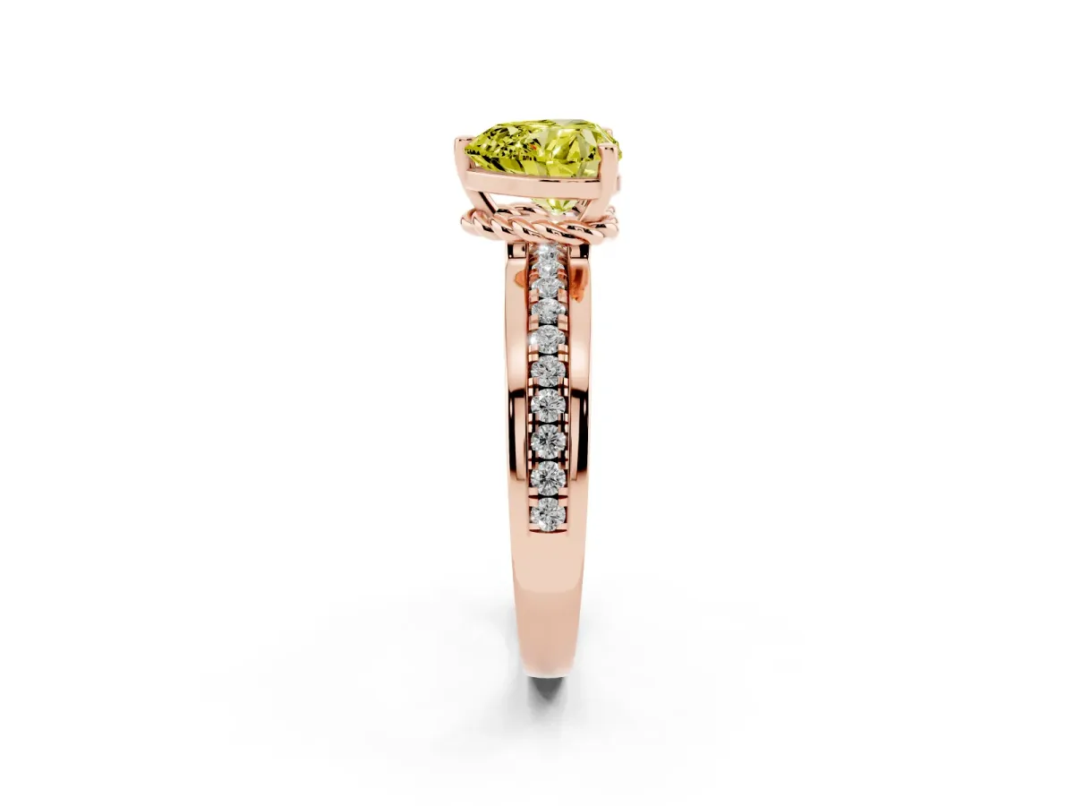 Fancy Yellow Heart Cut Solitaire Diamond Ring with Channel Set Band and Six-Prong Setting Rose gold