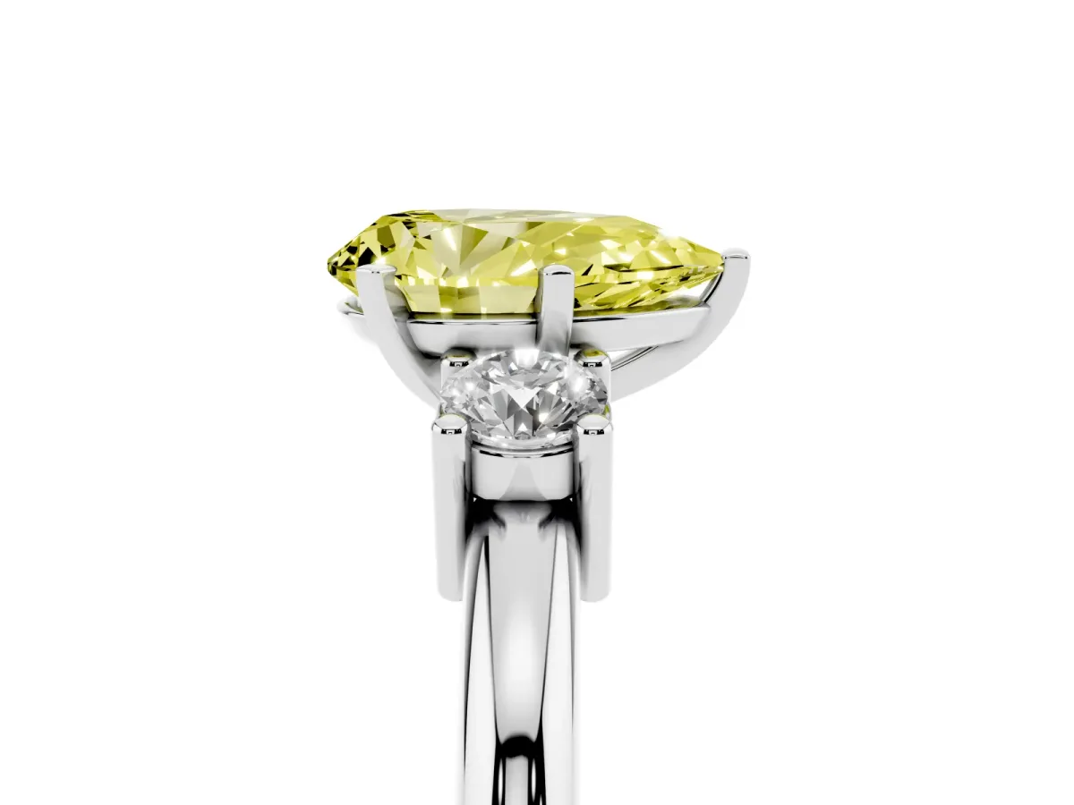 Fancy Yellow Three-Stone Pear Cut Cut Diamond Solitaire with Prong Setting and Classic Band Silver