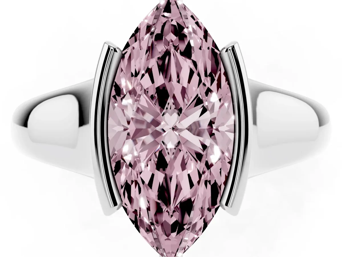 Fancy Pink Marquise Cut Solitaire Tension Set Diamond Ring with Split Shank Band Silver