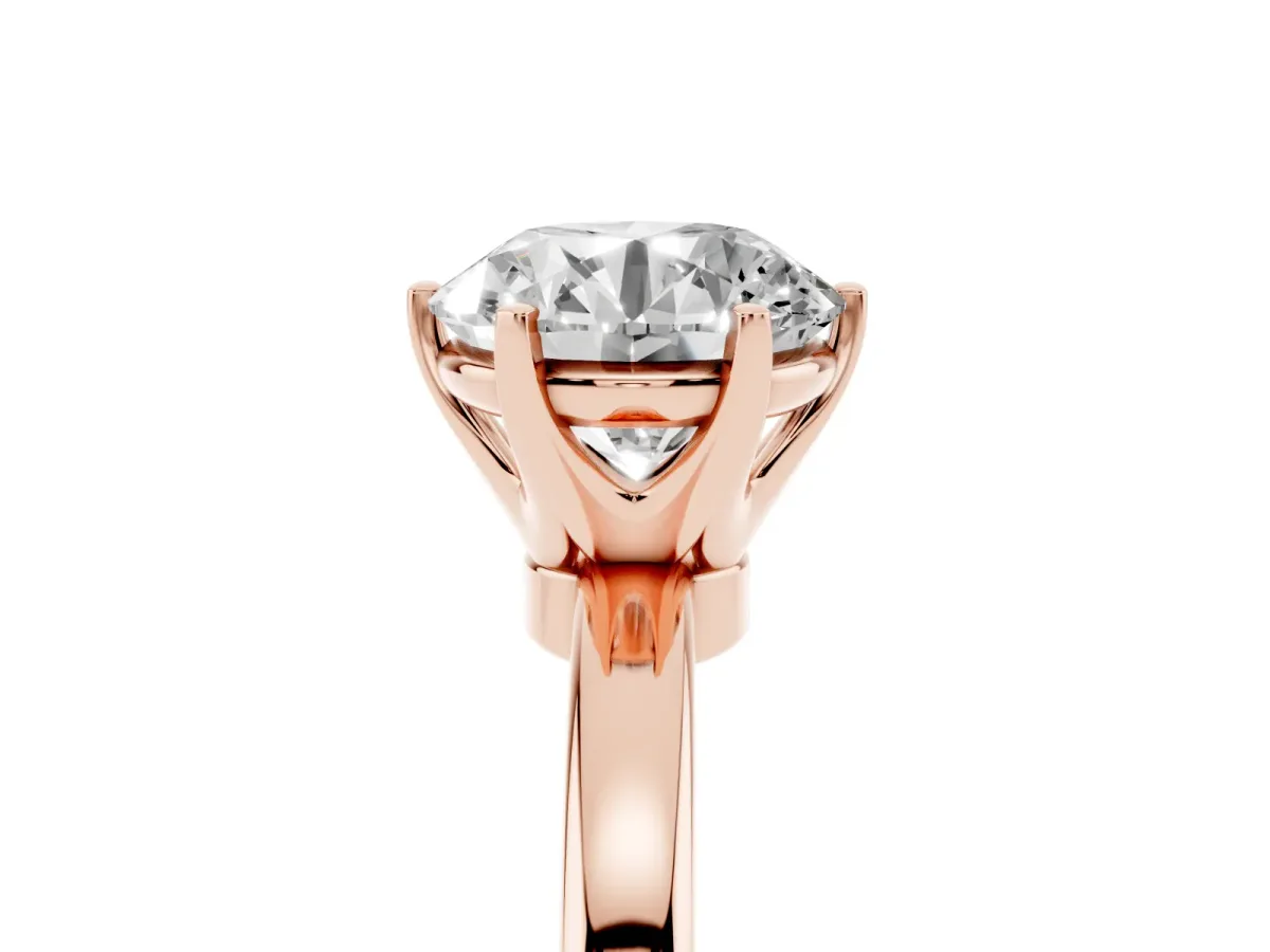 Round Cut Solitaire Diamond Ring with Six-Prong Setting on a Classic Band Rose gold