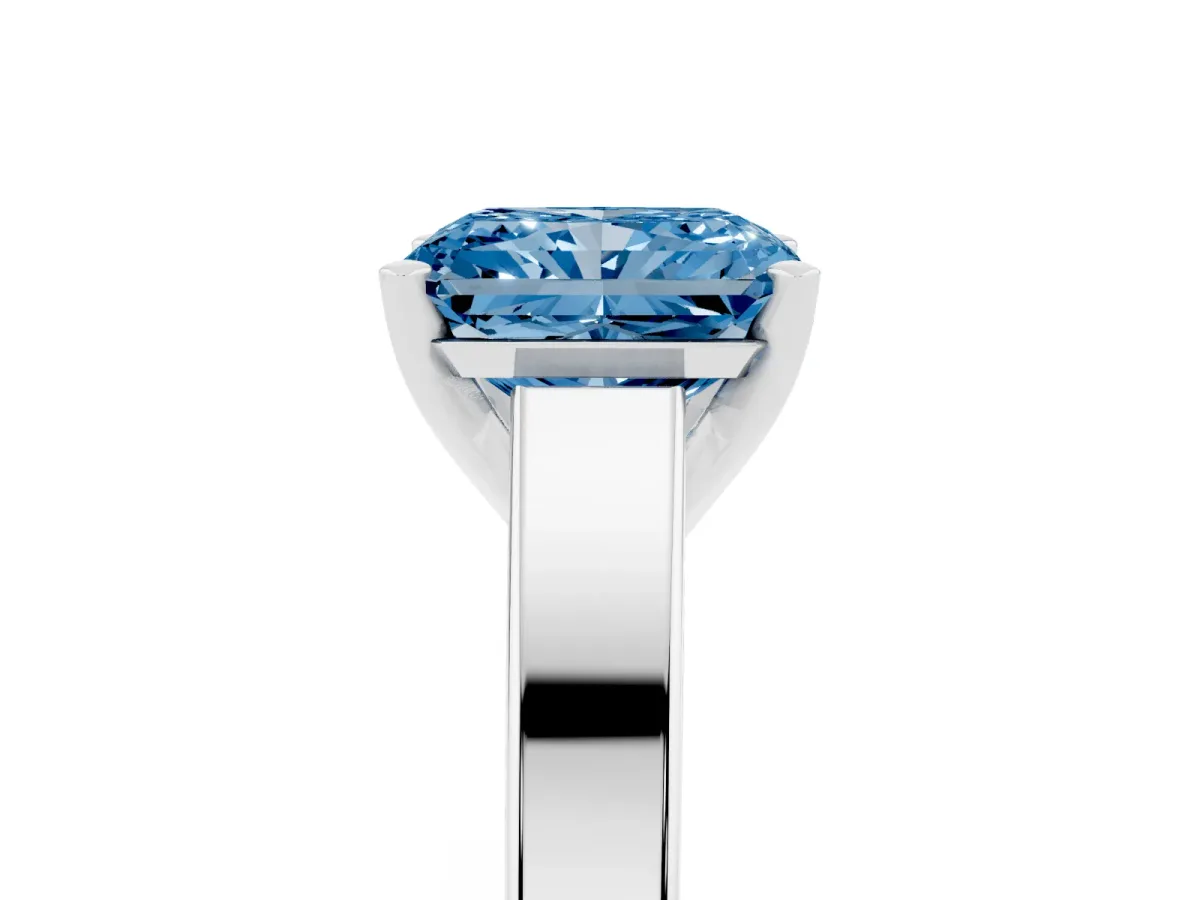 Fancy Blue Radiant Cut Solitaire Engagement Ring with Four-Prong Setting and Tapered Band Silver