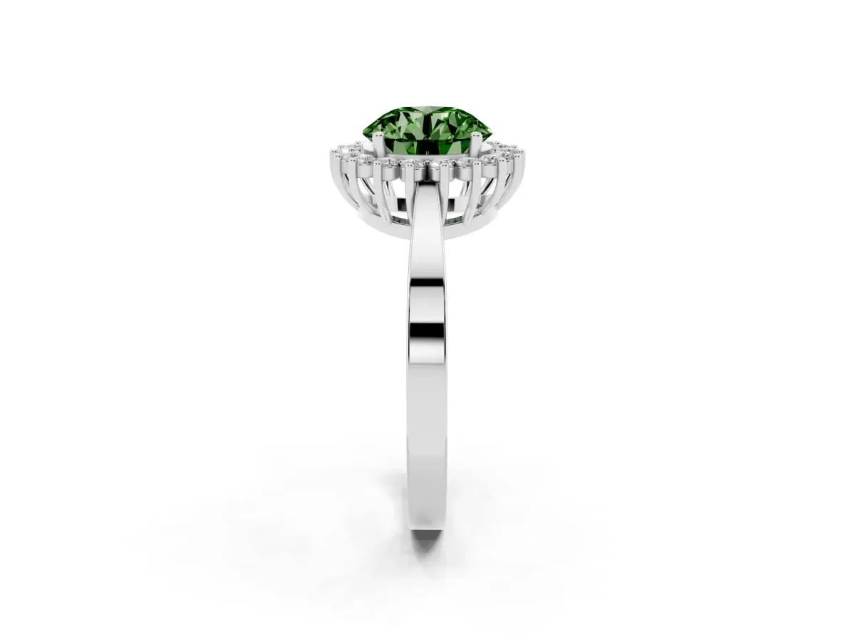 Fancy Green Round Cut Cut Diamond Halo Ring with Round Brilliant Halo and Solitaire Band Platinum