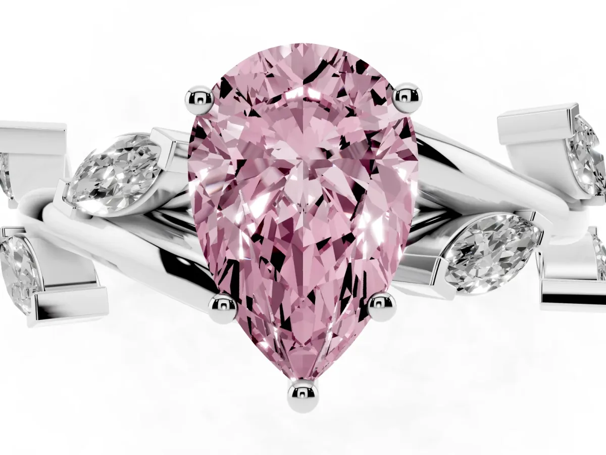 Fancy Pink Pear Cut Solitaire Twisted Band Marquise Accent Prong Setting Ring Silver