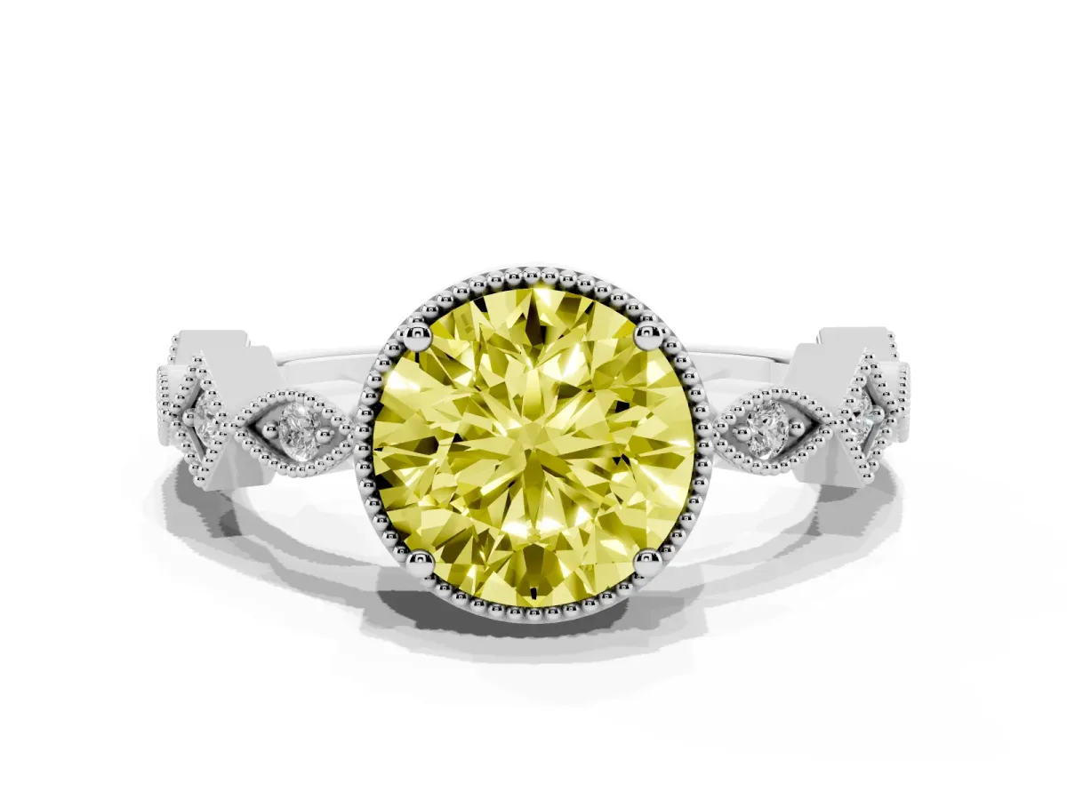 Fancy Yellow Round Cut Milgrain Marquise Diamond Twist Band Ring Silver