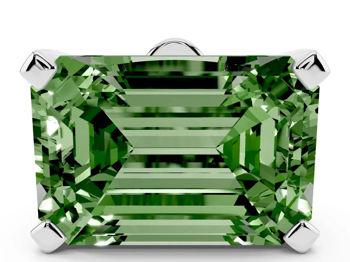 Fancy Green Emerald Cut Diamond Solitaire Ring with Prong Setting and Classic Band Platinum
