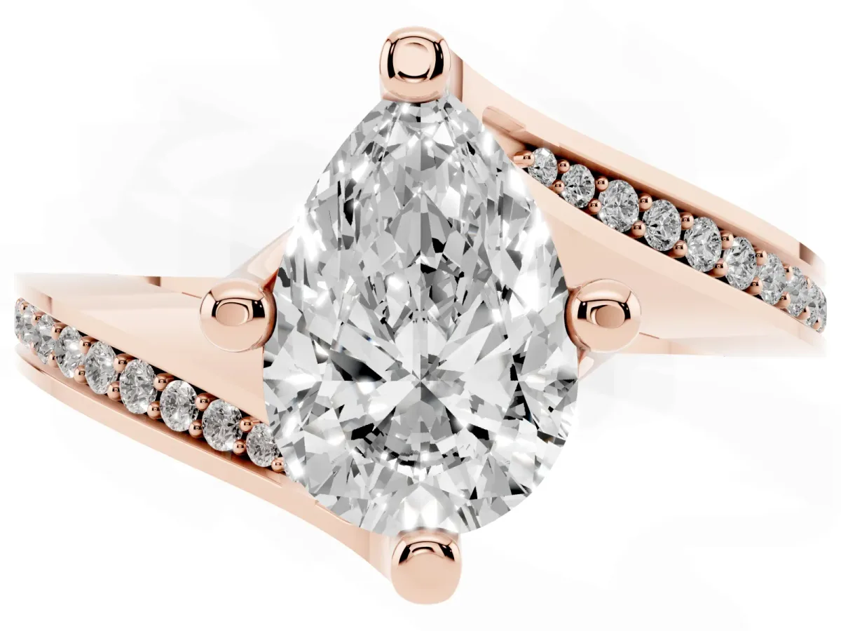 Pear Cut Solitaire Diamond Twist Band with Pavé Setting and Four-Prong Setting Rose gold