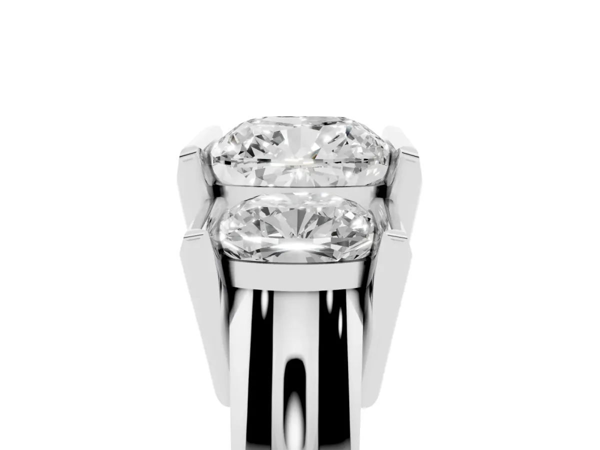 Three Stone Cushion Cut Cut Channel Set Diamond Ring Silver