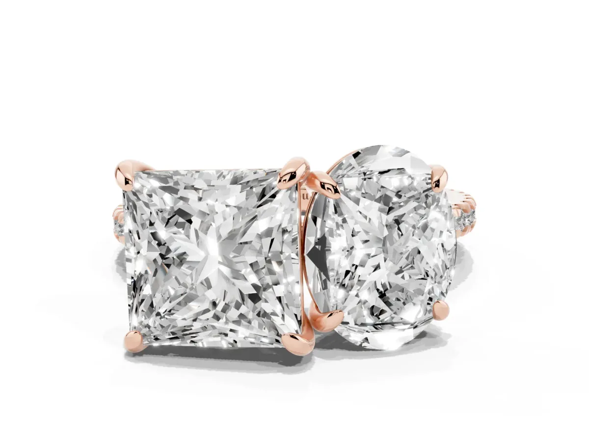 Oval and Princess Toi Moi Ring with Prong Setting and Micro Pave Band Rose gold