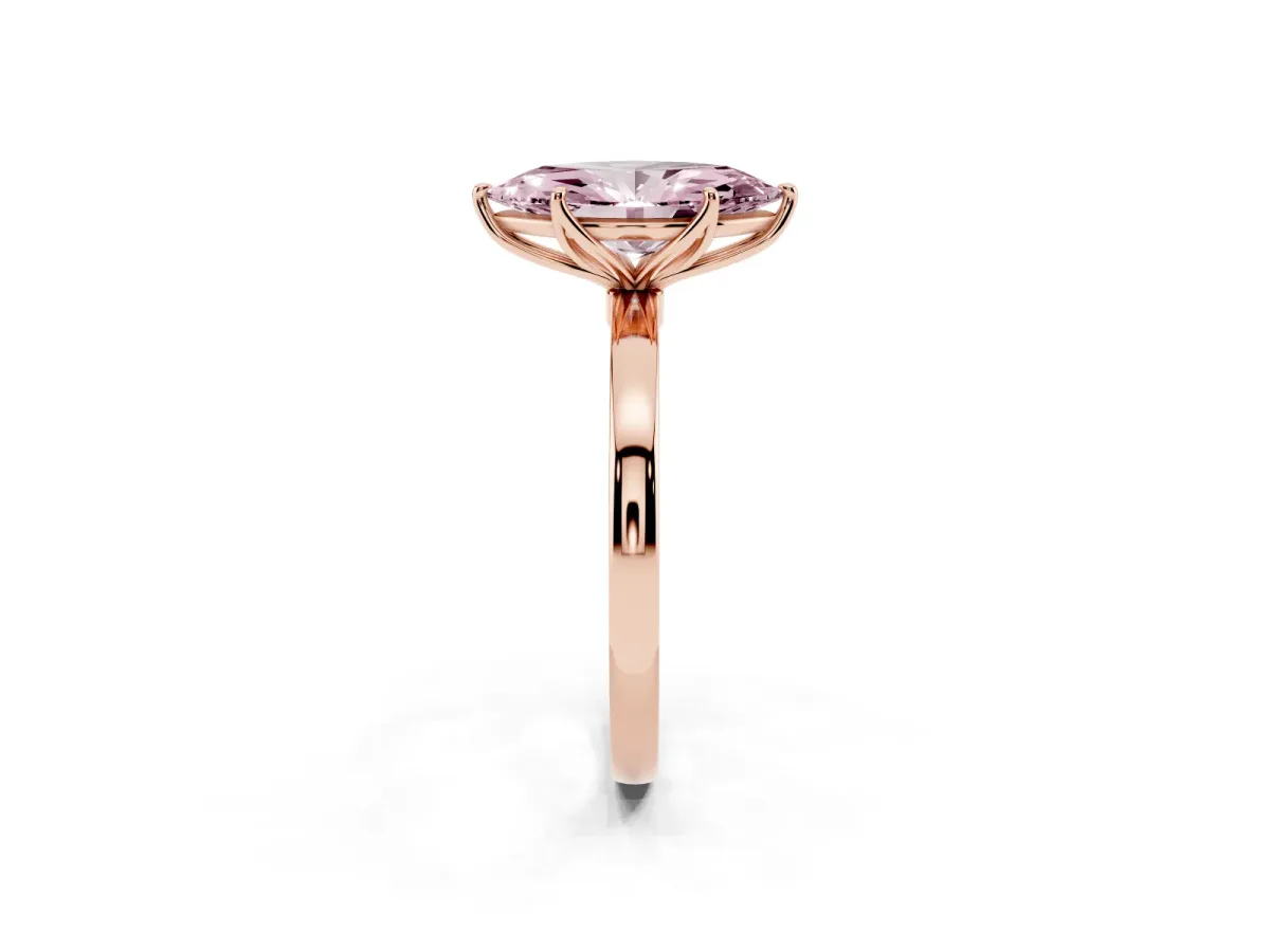 Fancy Pink Marquise Cut Diamond Solitaire Ring with Thin Band and Prong Setting Rose gold
