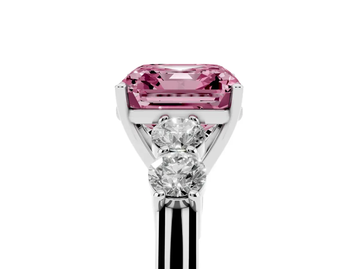 Fancy Pink Asscher Cut Cut Diamond Five-Stone Prong Set White Gold Ring Platinum