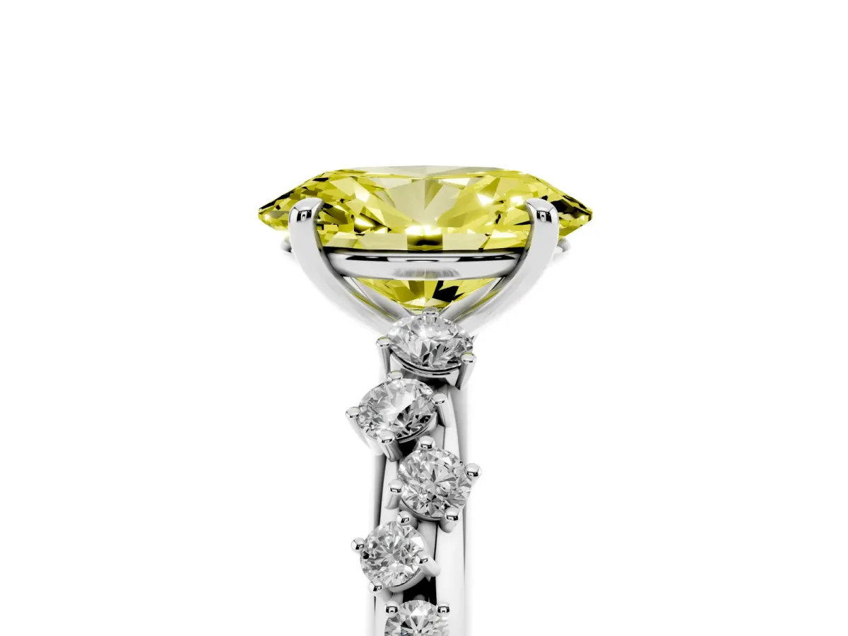 Fancy Yellow Oval Cut Diamond Cluster Prong-Set Solitaire Ring Platinum