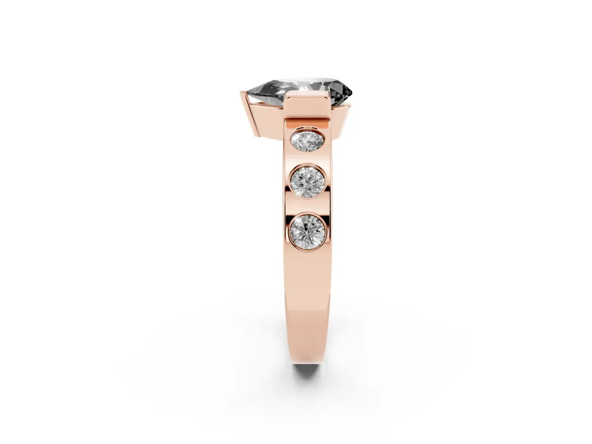 Fancy Black Pear Cut Brilliant Channel-Set Diamond Ring with Bezel Prong Setting Rose gold
