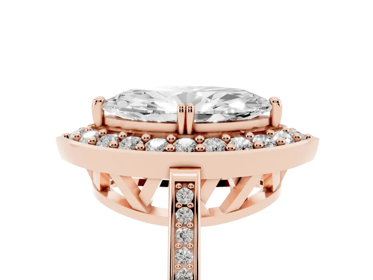 Marquise Cut Diamond Halo Ring with Split Shank and Four-Prong Setting Rose gold