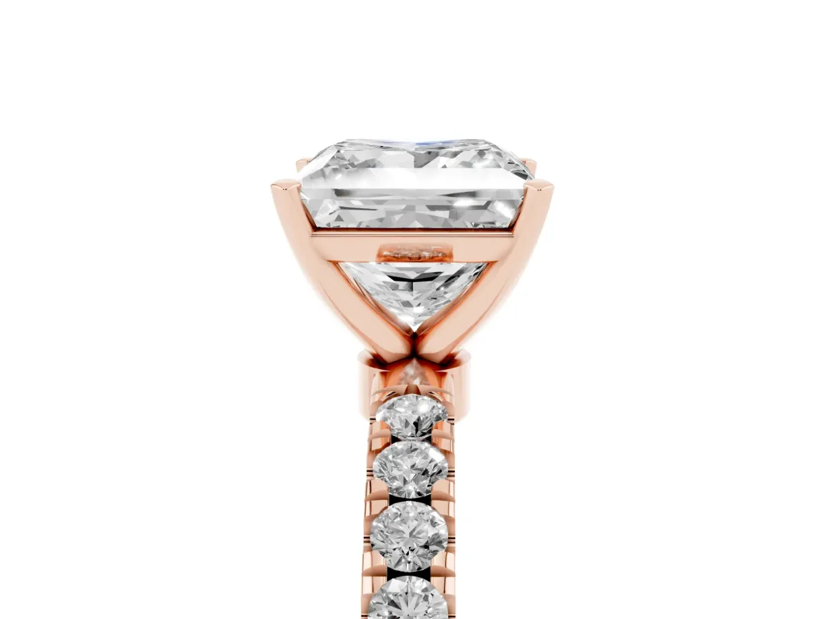Princess Cut Diamond Solitaire Ring with Pavé Accents and Four-Prong Setting Rose gold