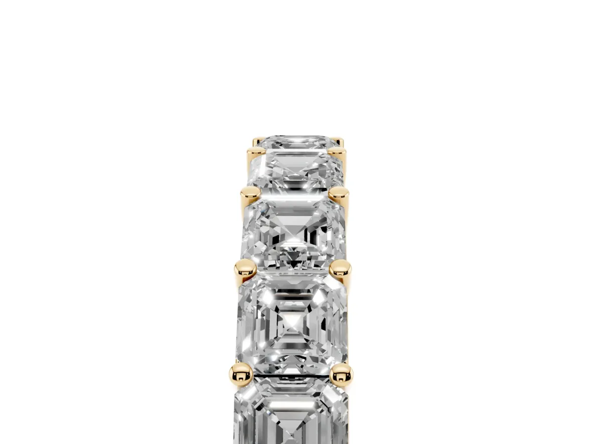 Asscher Cut Half Eternity Band with Shared Prong Setting Yellow gold