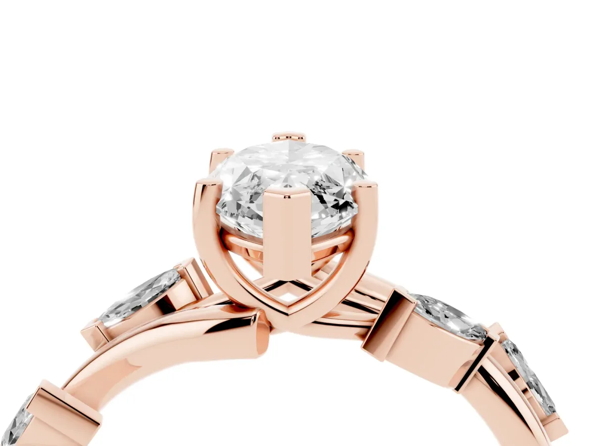 Marquise Cut Solitaire Twisted Band Marquise Accent Prong Setting Ring Rose gold