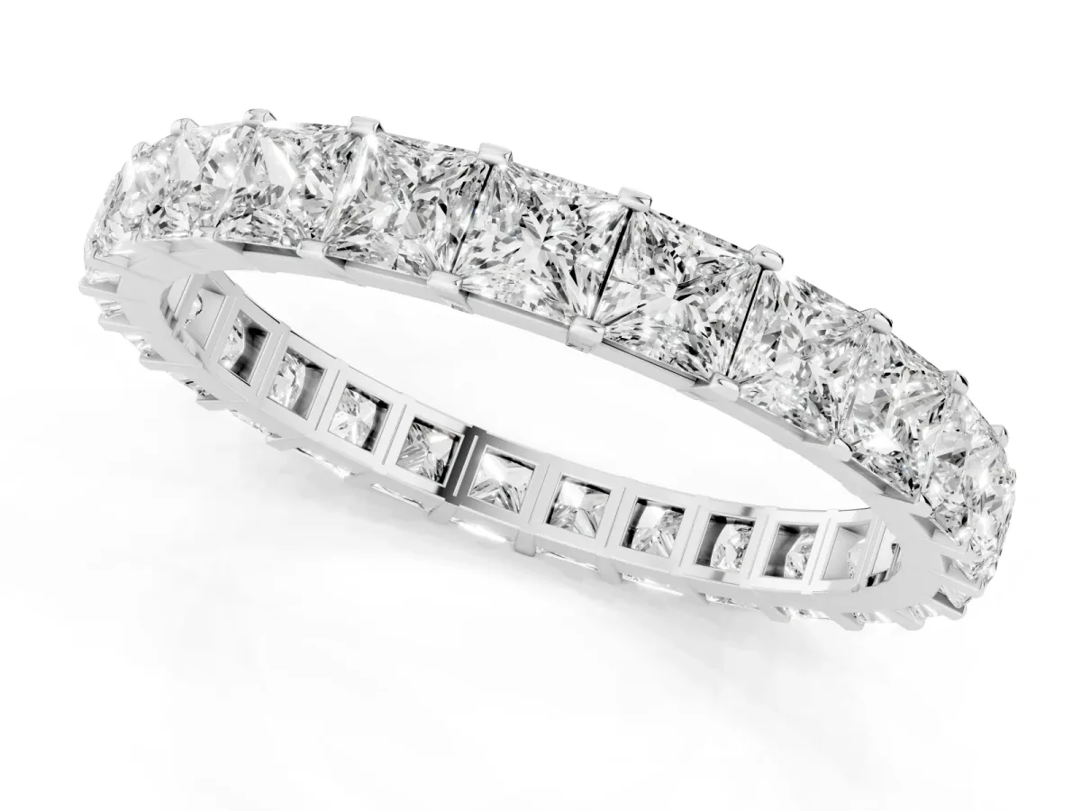 Princess Cut Diamond Eternity Band with Channel Setting and Shared Prong Silver