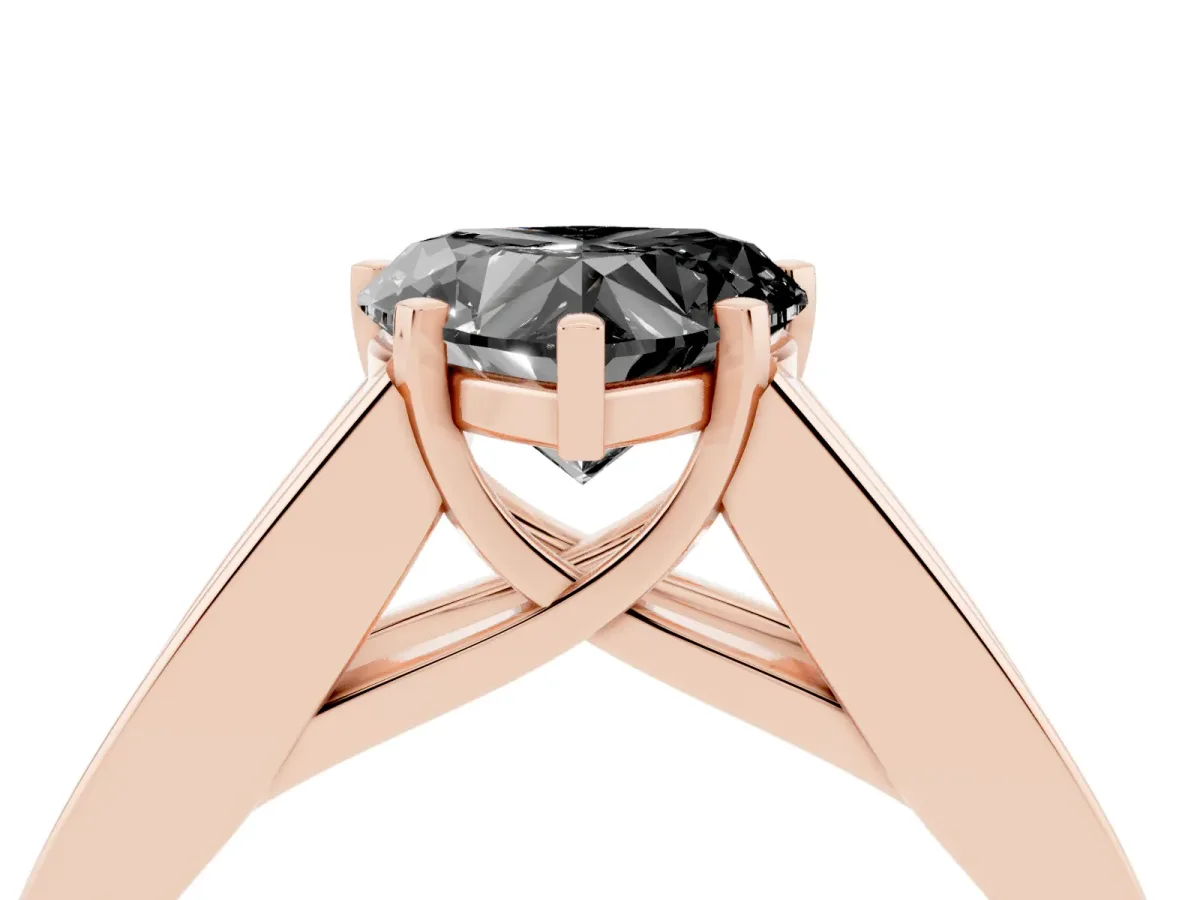 Fancy Black Heart Cut Cut Channel Set Solitaire Ring with Four-Prong Setting Rose gold