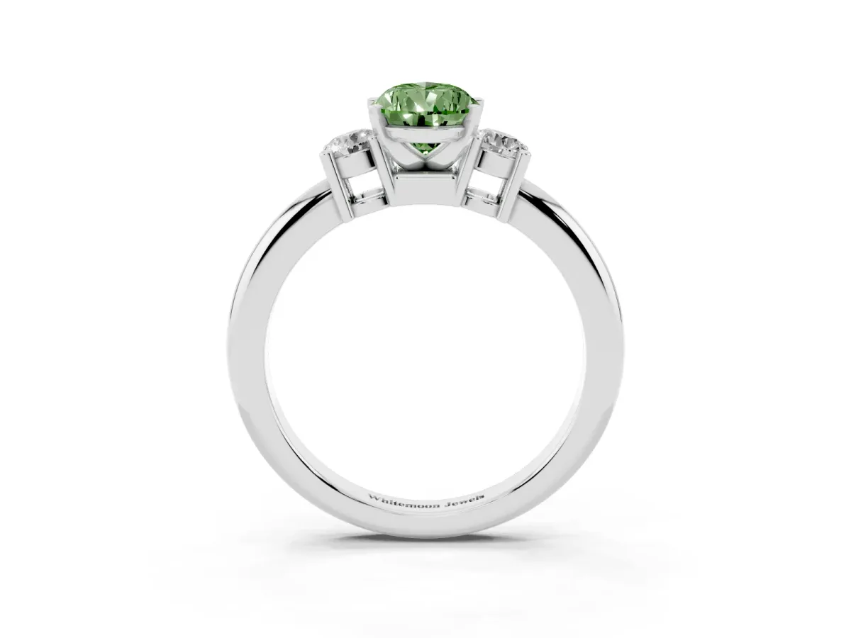 Fancy Green Three-Stone Pear Cut Cut Diamond Solitaire with Prong Setting and Classic Band Silver