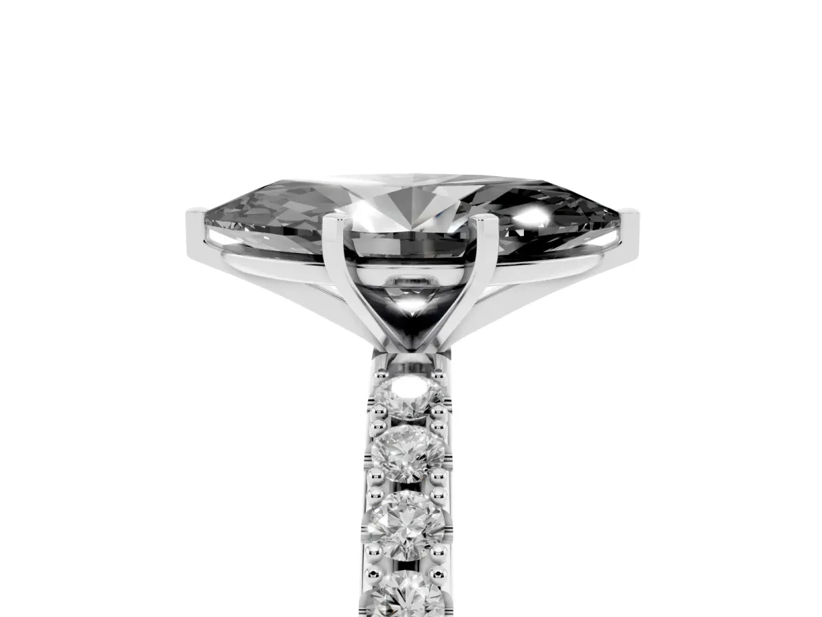 Fancy Black Marquise Cut Diamond Solitaire Pavé Band with Four-Prong Setting Silver