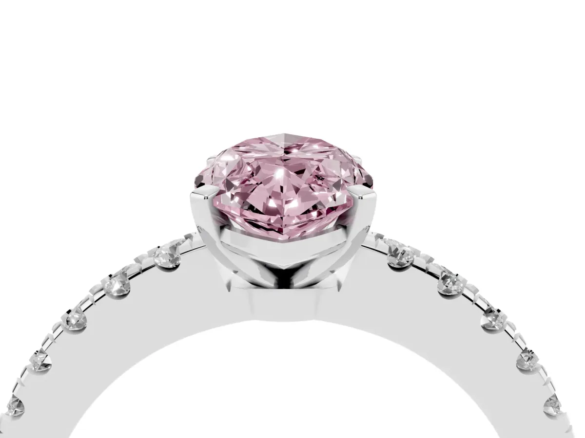 Fancy Pink Marquise Cut Solitaire Diamond with Pavé Band and Four-Prong Setting Platinum