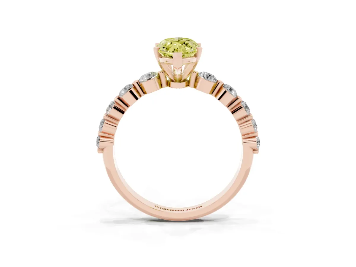 Fancy Yellow Marquise Cut Solitaire Diamond Ring with Pave Band and Four-Prong Setting Rose gold