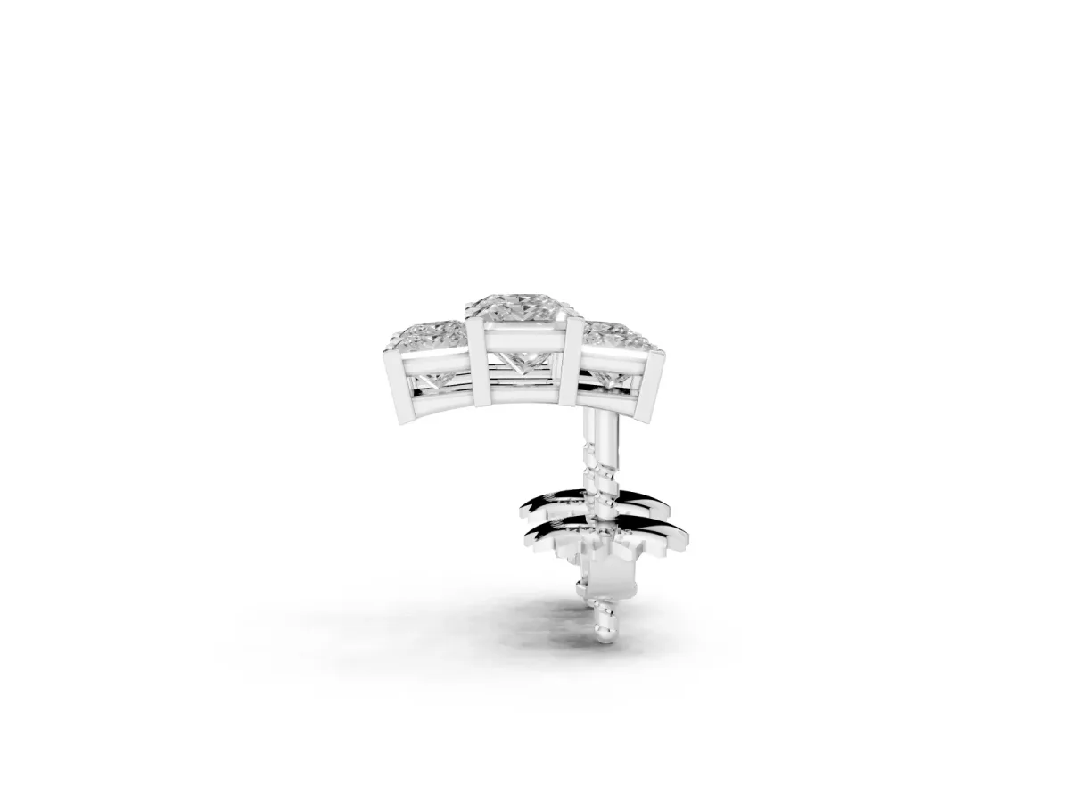 Three-Stone Princess Cut Channel Set Earrings with Bar Prong Setting Silver