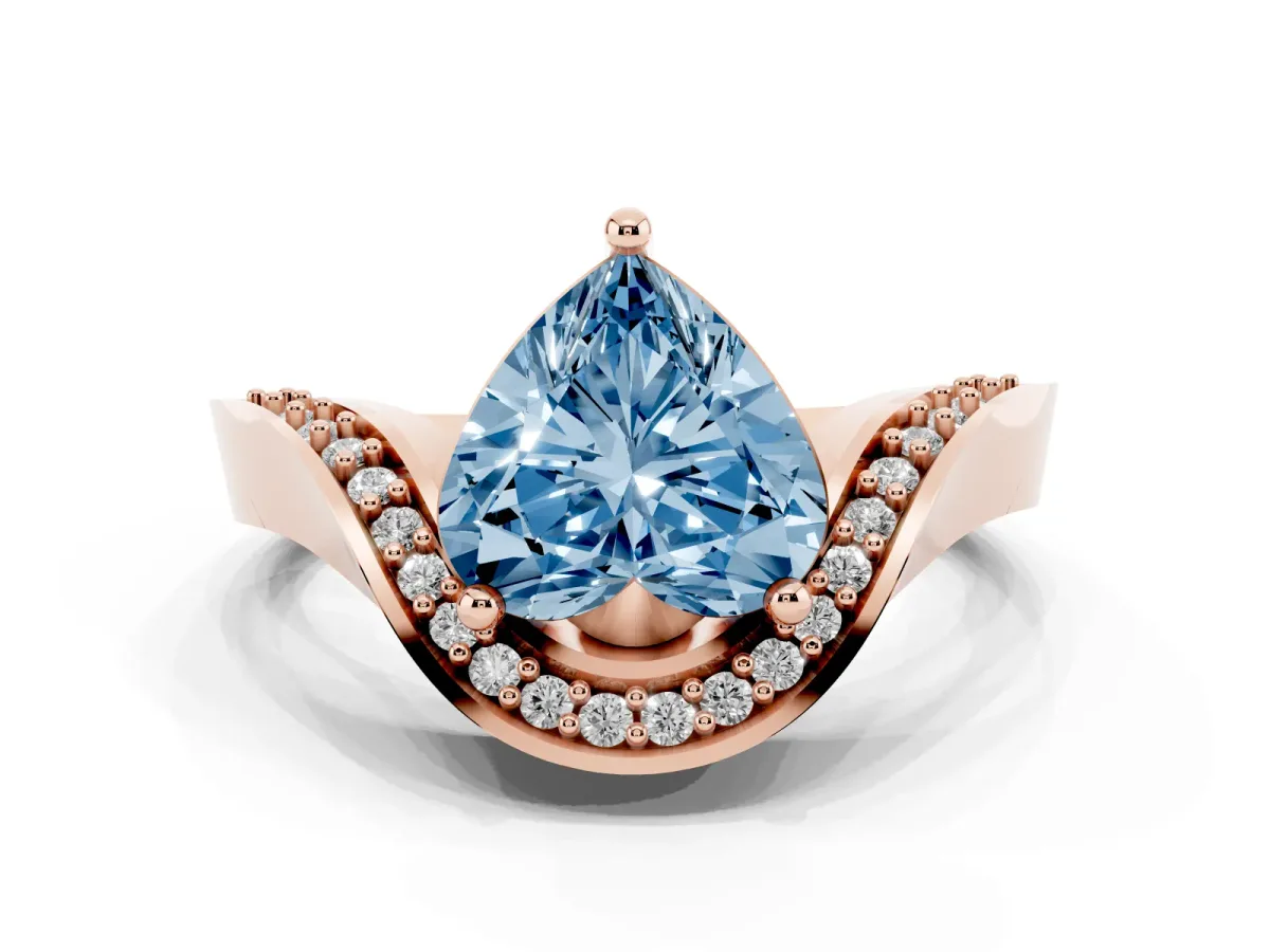 Fancy Blue Heart Cut Solitaire Diamond Engagement Ring with Pave Band and Four-Prong Setting Rose gold