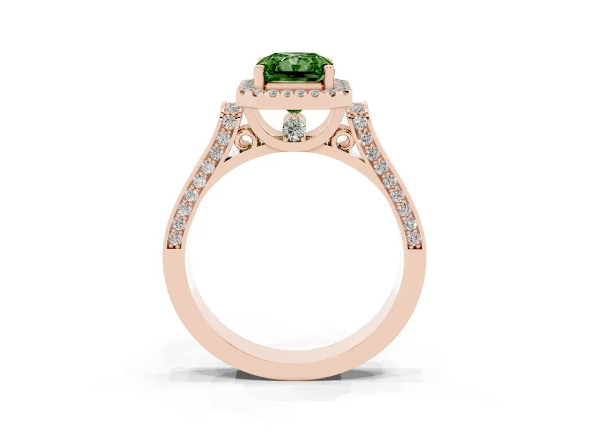 Fancy Green Radiant Cut Halo Pave Split Shank Prong Setting Ring Rose gold