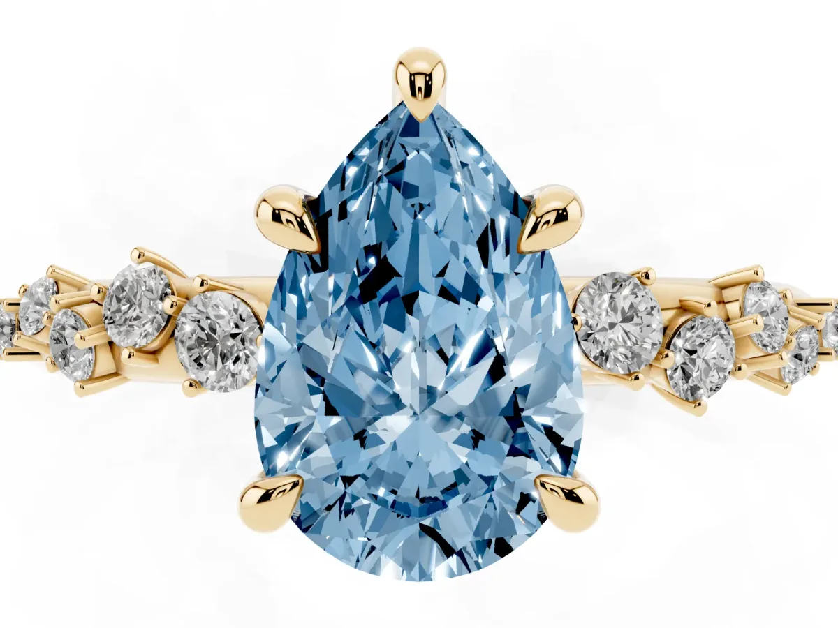 Fancy Blue Pear Cut Cut Diamond Vine Band with Four-Prong Setting Yellow gold