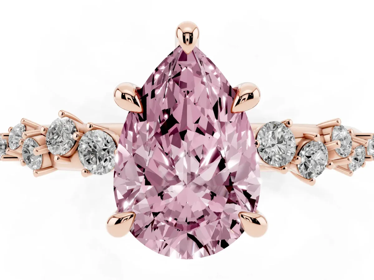 Fancy Pink Pear Cut Cut Diamond Vine Band with Four-Prong Setting Rose gold