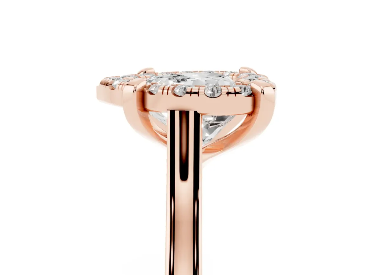 Heart Cut Diamond Cluster Halo Solitaire with Four-Prong Setting Rose gold