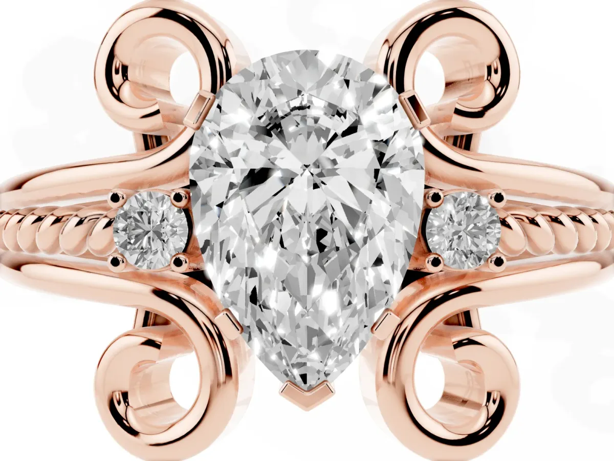 Pear Cut Solitaire Twisted Band Scroll Prong Ring Rose gold