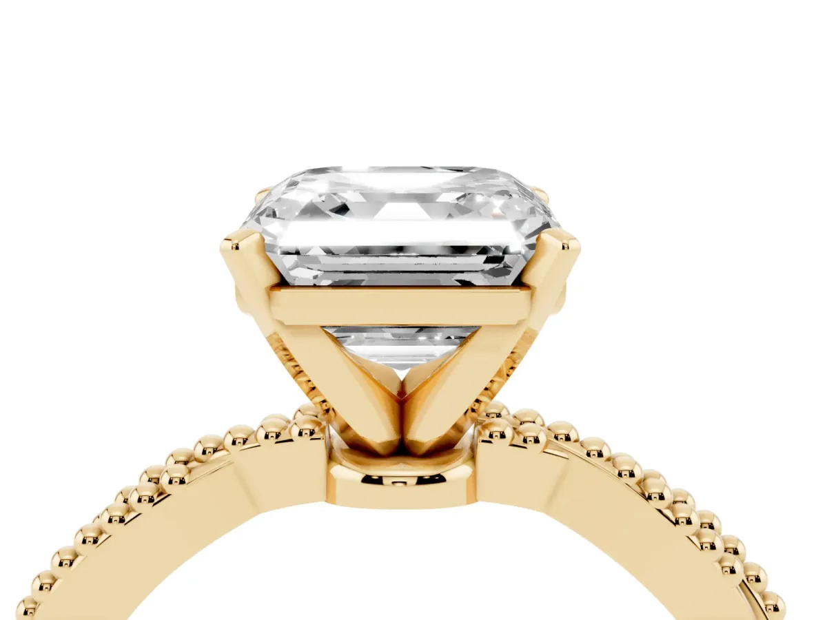 Asscher Cut Solitaire Twisted Band with Bead Prong Setting Yellow gold