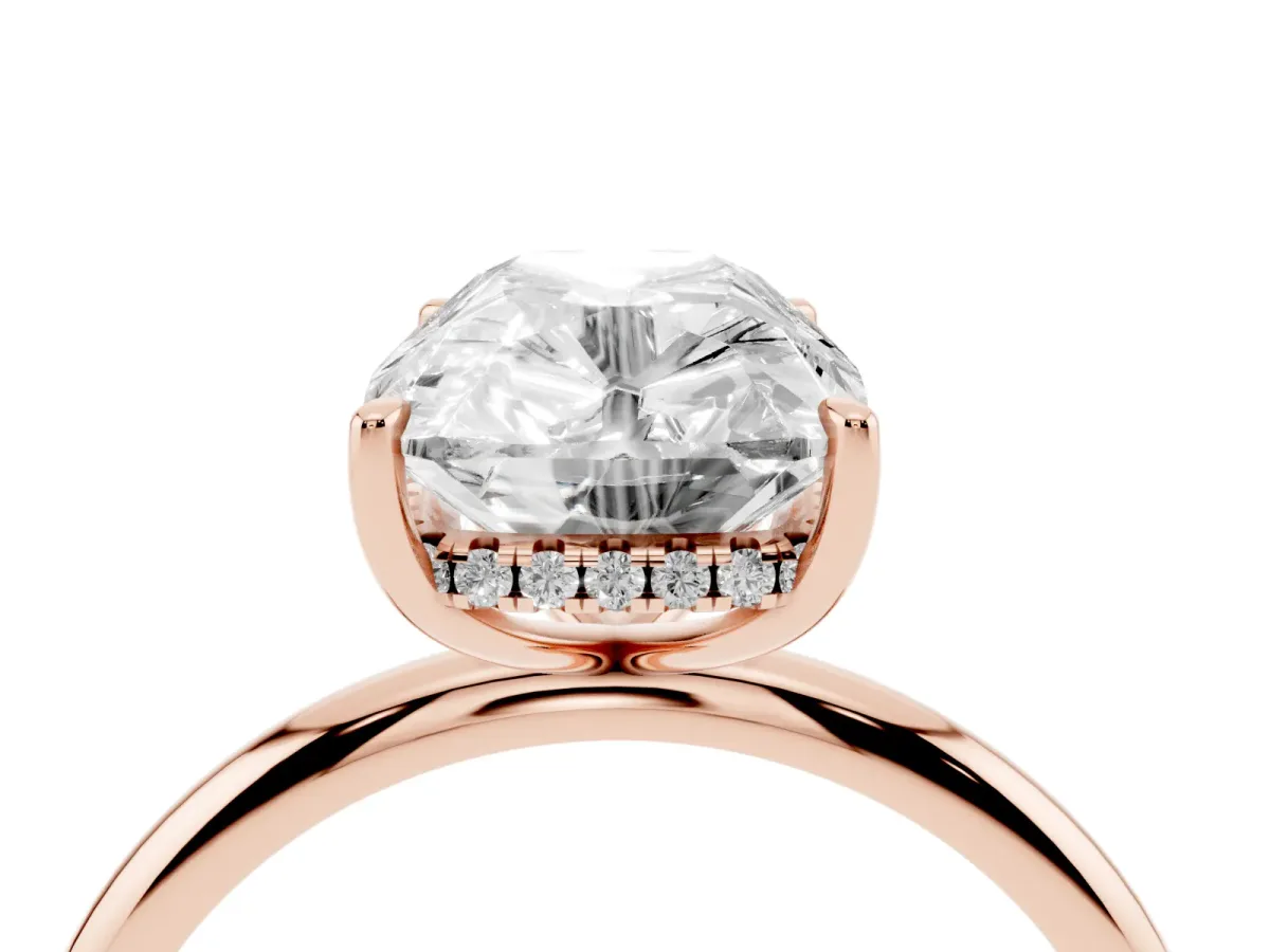 Old Mine Elongated Cushion Diamond Classic Band Four Prong Solitaire Ring Rose gold