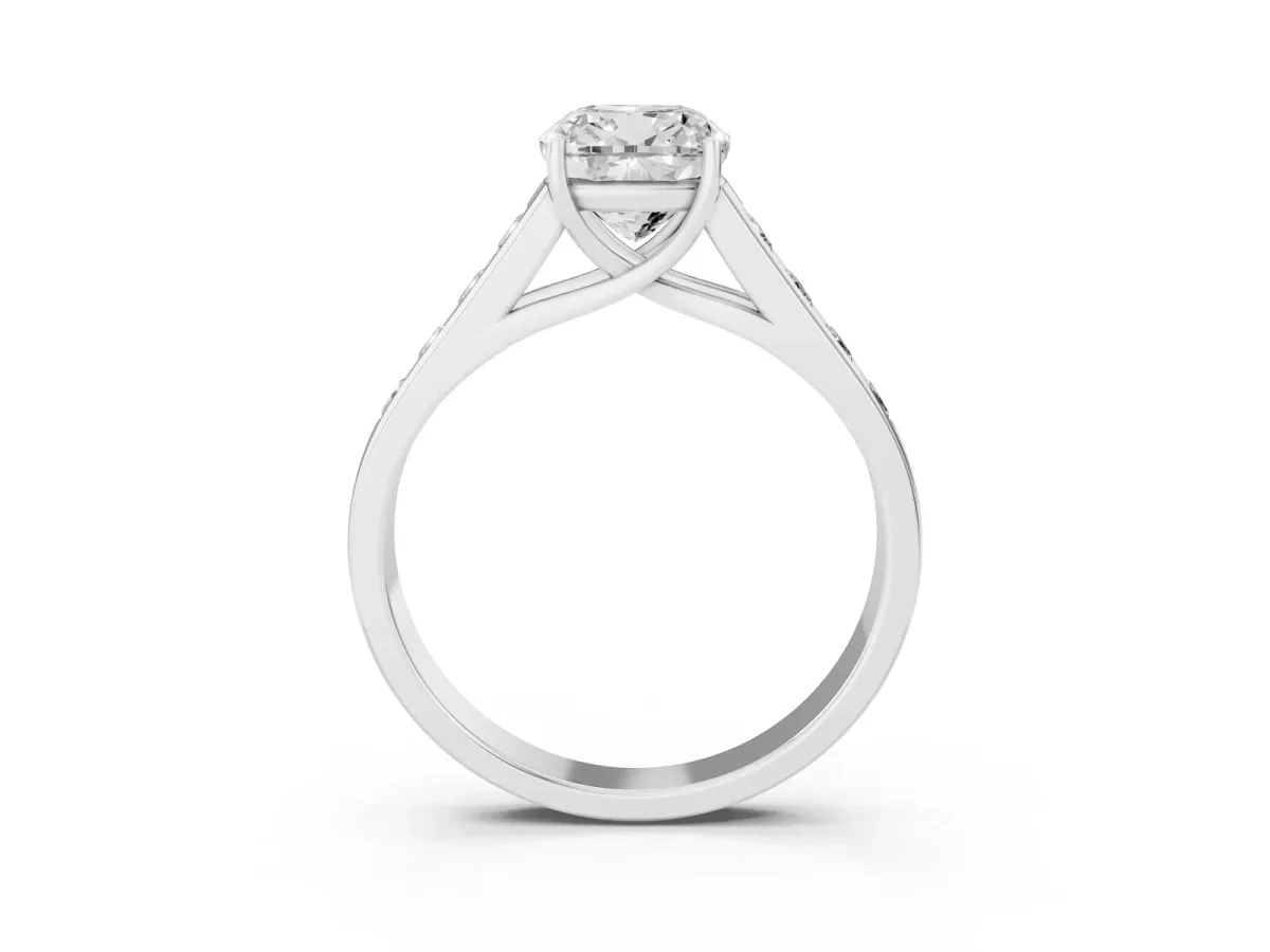 Cushion Cut Brilliant Channel-Set Solitaire Ring with Four-Prong Setting Silver