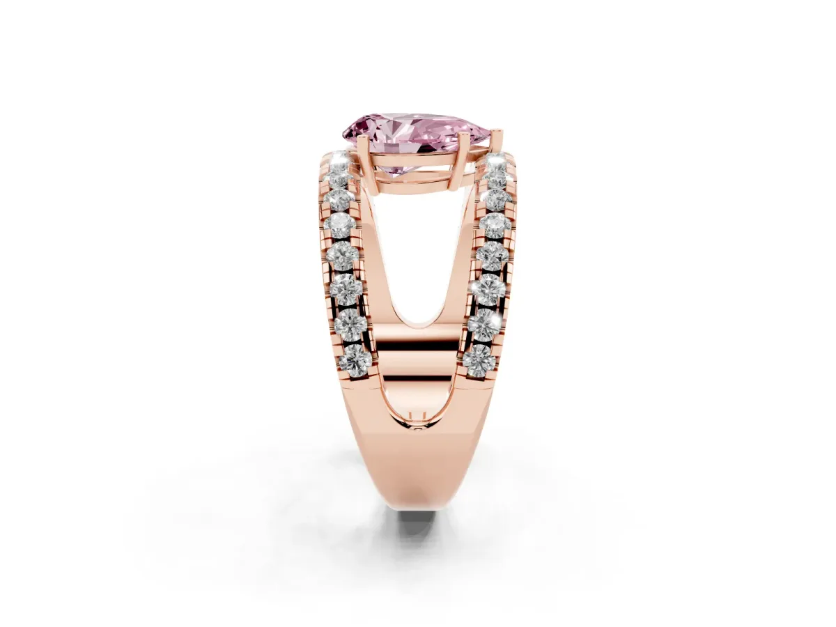 Fancy Pink Pear Cut Solitaire Split Shank Pave Diamond Ring Rose gold
