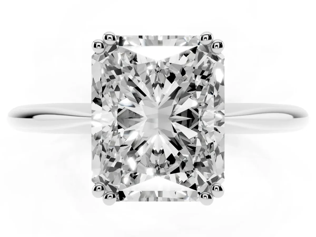 Radiant Cut Solitaire Diamond Ring with Six-Prong Setting and Classic Band Silver