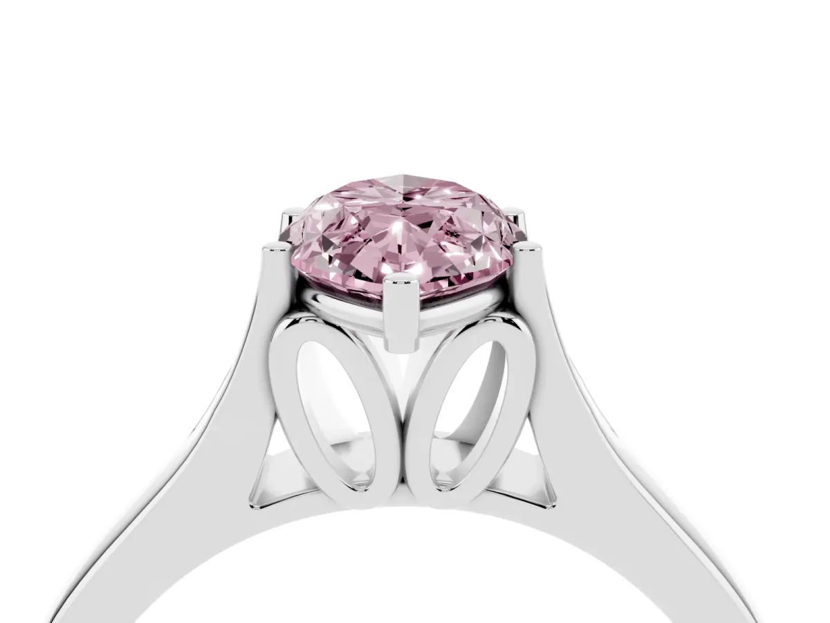 Fancy Pink Marquise Cut Solitaire Diamond Ring with Cathedral Band and Four-Prong Setting Silver