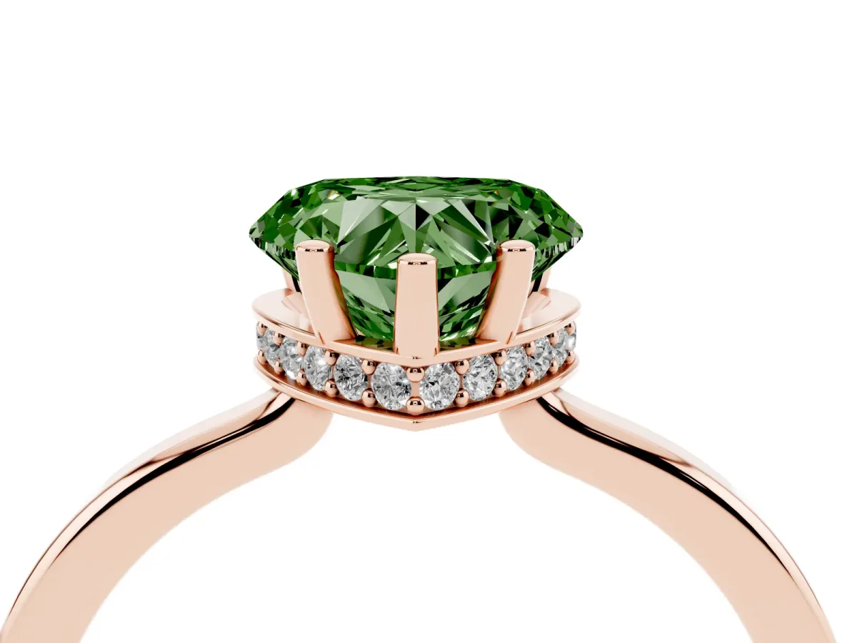 Fancy Green Heart Cut Cut Solitaire Engagement Ring with Four-Prong Setting on a Classic Band Rose gold