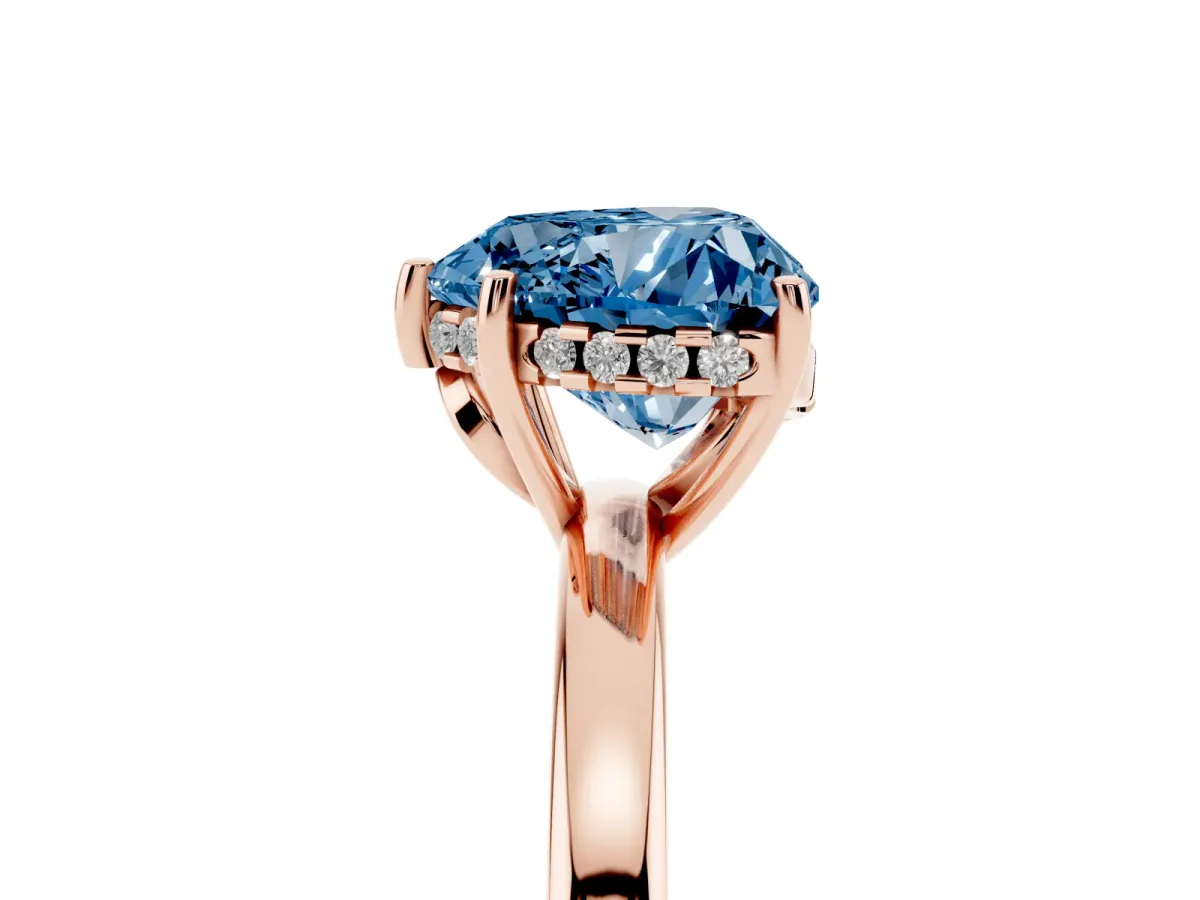 Fancy Blue Heart Cut Solitaire Diamond Ring with Prong Setting and Plain Band Rose gold