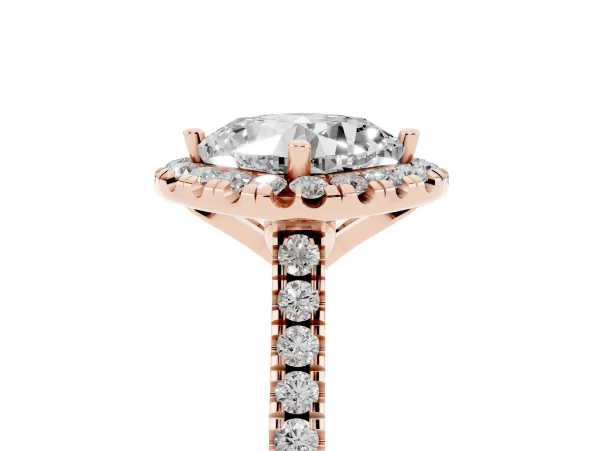 Cushion Cut Diamond Cushion Halo Ring with Pavé Band Rose gold