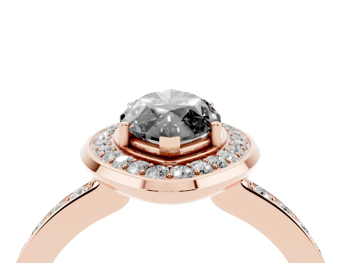 Fancy Black Marquise Cut Diamond Halo Ring with Bezel Frame and Pavé Band Rose gold