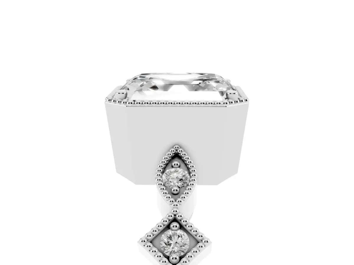 Asscher Cut Milgrain Marquise Diamond Twist Band Ring Silver