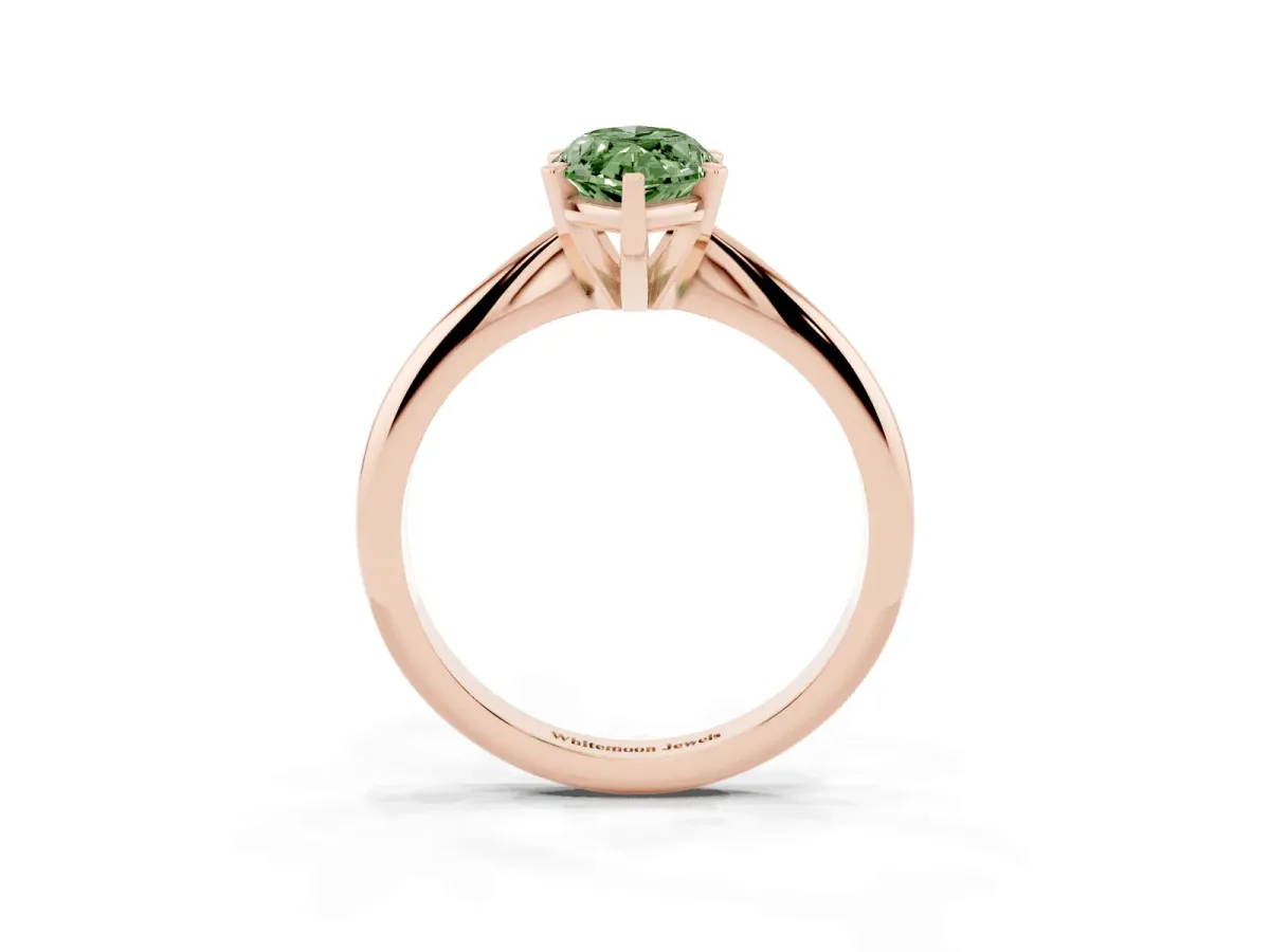 Fancy Green Marquise Cut Cut Solitaire Ring with Four-Prong Setting on a Classic Band Rose gold