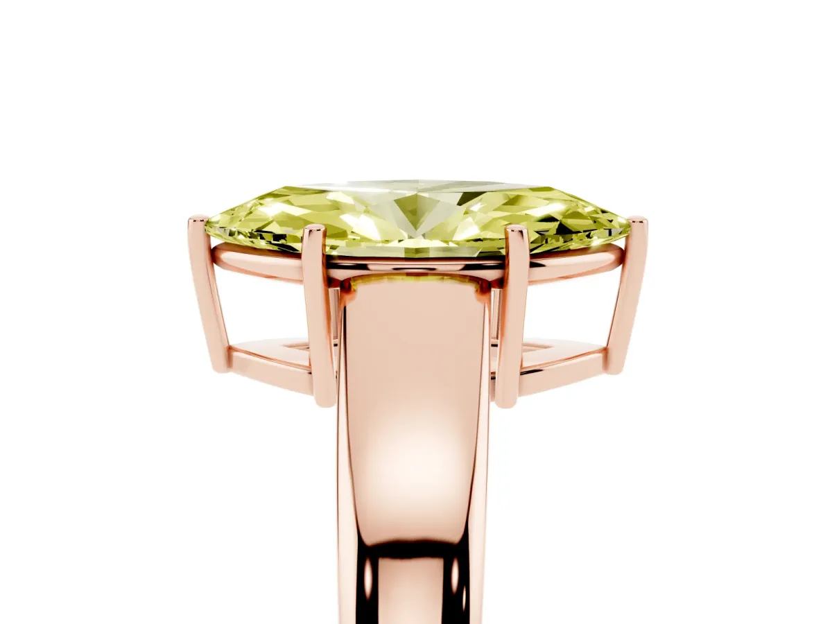 Fancy Yellow Marquise Cut Solitaire Diamond Ring with Tapered Band and Four-Prong Setting Rose gold